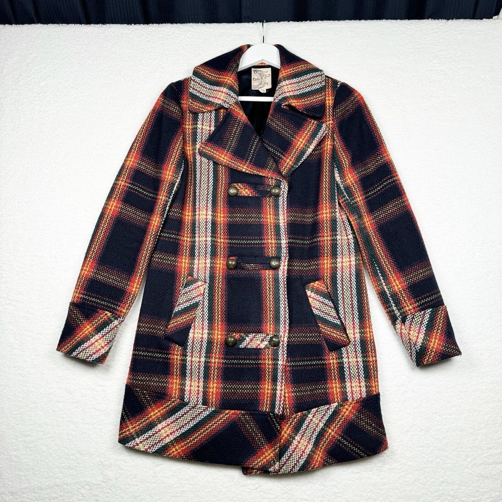 Tulle Women's Peacoat Jacket Plaid Wool Blend Multicolor - XS